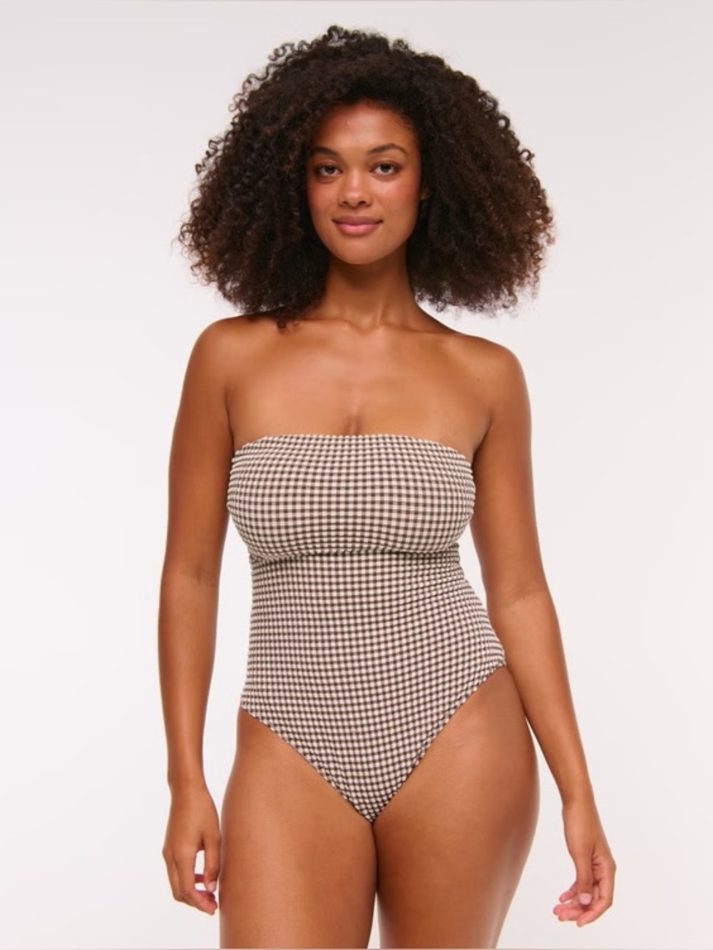 Abercrombie & Fitch Strapless Brown Gingham One-Piece Swimsuit